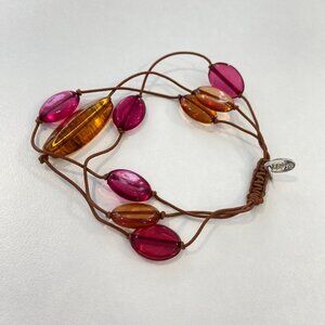 LBYVR Pink & Amber-Toned Multi-Strand Beaded Bracelet With elastic Cord boho